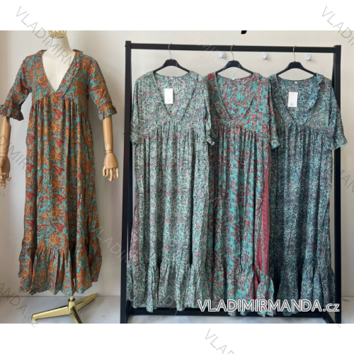 Women's Long Summer 3/4 Long Sleeve Dress (S/M ONE SIZE) INDIAN FASHION IMPEM23G51