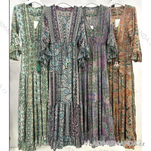 Women's Long Summer 3/4 Long Sleeve Dress (S/M ONE SIZE) INDIAN FASHION IMPEM23G18