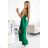 483-1 DIANE satin long dress with a leg slit - green
