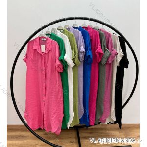 Women's Summer Linen Shirt Dress 3/4 Long Sleeve (S/M ONE SIZE) ITALIAN FASHION IMWP232492