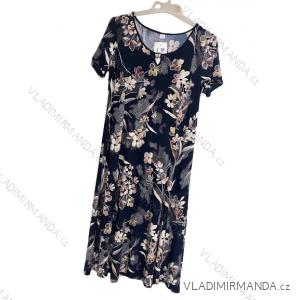Women's Plus Size Long Short Sleeve Dress (46-52) POLISH FASHION PMD23FLOWER-1
