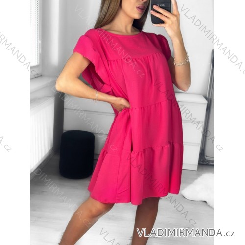 Women's Summer Short Sleeve Dress (S / M ONE SIZE) ITALIAN FASHION IMWB22017 S/M dark pink