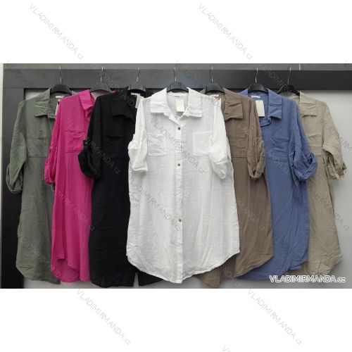 Women's Cotton Long Sleeve Shirt Dress (S/M/L ONE SIZE) ITALIAN FASHION IMWB232507