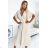 471-1 FELICIA Pleated midi dress with a neckline and a wide belt - beige