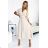 471-1 FELICIA Pleated midi dress with a neckline and a wide belt - beige
