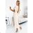 471-1 FELICIA Pleated midi dress with a neckline and a wide belt - beige