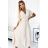 471-1 FELICIA Pleated midi dress with a neckline and a wide belt - beige