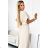 471-1 FELICIA Pleated midi dress with a neckline and a wide belt - beige