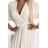 471-1 FELICIA Pleated midi dress with a neckline and a wide belt - beige