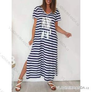 Long Summer Short Sleeve Women's Stripe Dress (S/M ONE SIZE) ITALIAN FASHION IMD23500