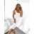 Women's Long Chiffon Short Sleeve Dress (S/M ONE SIZE) ITALIAN FASHION IMWGS231048 S/M white