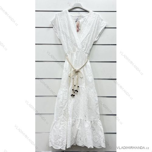 Šaty letní šifonové krátký rukáv dámské (S/M ONE SIZE) ITALSKÁ MÓDA IMWP222245 S/M white