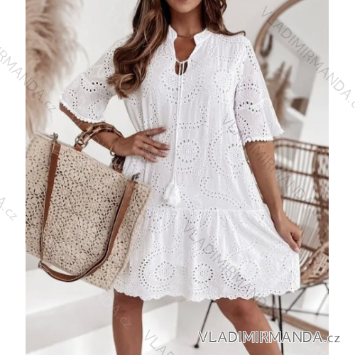 Women's Summer Boho Lace Short Sleeve Dress (S/M ONE SIZE) ITALIAN FASHION IMPGM236414