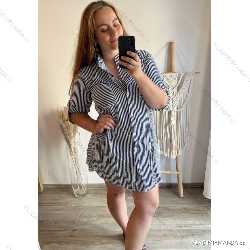 Linen Shirt Dress Short Sleeve Women's (S / M ONE SIZE) ITALIAN FASHION IM722110