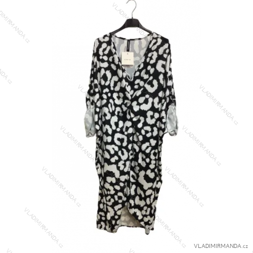 Women's Plus Size Short Sleeve Summer Shirt Dress (M/L/XL/2XL ONE SIZE) ITALIAN FASHION IMP168231360 XL/2XL Black and white