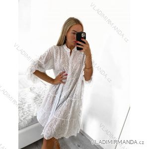 Women's Summer Boho Lace Shirt Dress Long Sleeve (S/M ONE SIZE) ITALIAN FASHION IM823012/DU