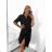 Women's Long Linen Shirt Dress Long Sleeve (S/M ONE SIZE) ITALIAN FASHION IMPLI2272014 S/M black