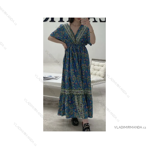 Women's Long Summer Short Sleeve Dress (S/M ONE SIZE) ITALIAN FASHION IMPGM23128