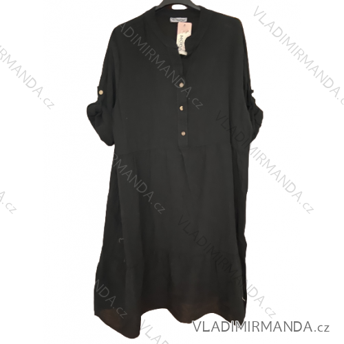 Oversize 3/4 Sleeve Women's Plus Size Shirt Dress (L/XL/2XL ONE SIZE) ITALIAN FASHION IM423111 XL/2XL black