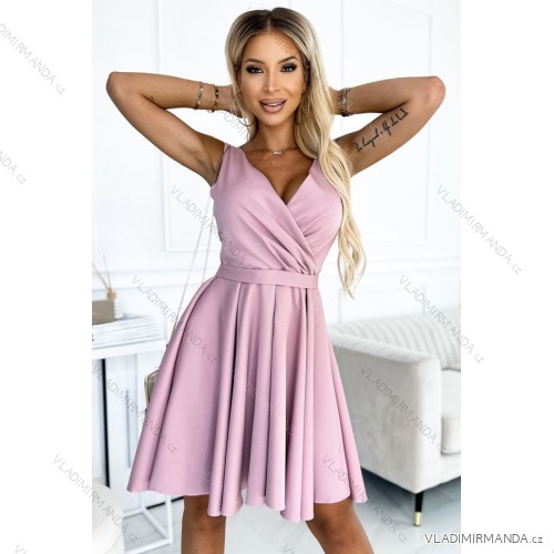 478-2 MAYA Dress with longer back, neckline and belt - dirty pink