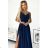 299-9 CHIARA elegant maxi dress with straps - dark blue with glitter