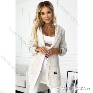 488-1 Cardigan - cape with a hood, pockets and a patch - beige