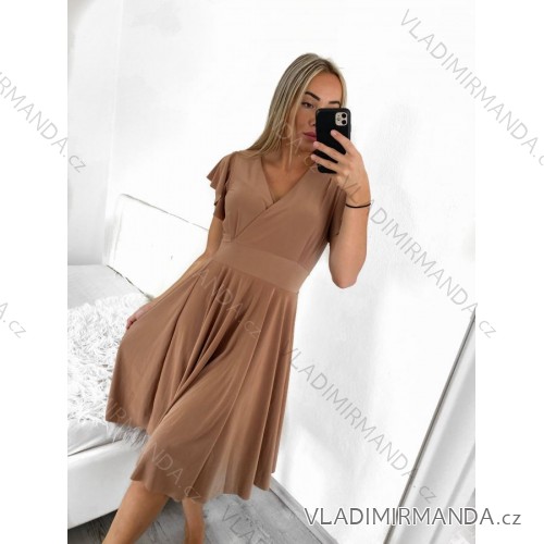 Women's elegant short sleeve dress (S/M ONE SIZE) ITALIAN FASHION IM923010/DU S/M beige