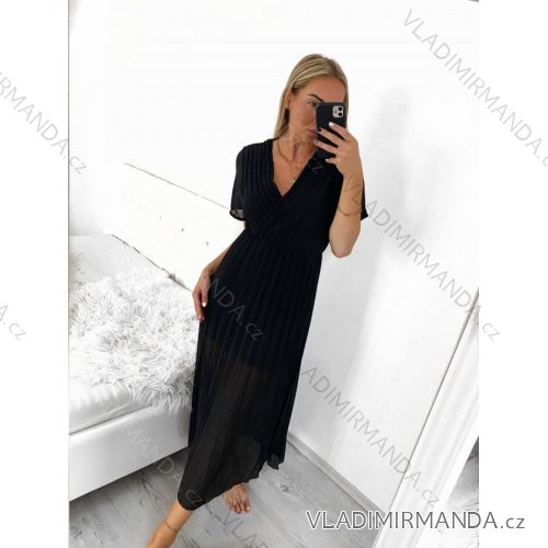 Women's Long Pleated Elegant Short Sleeve Dress (S/M ONE SIZE) ITALIAN FASHION IMWGM231672
