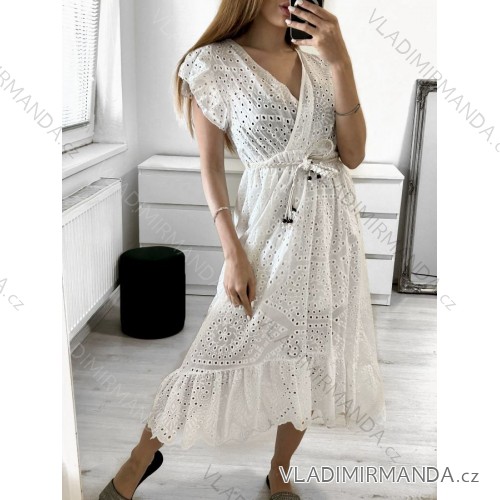 Women's Summer Boho Long Short Sleeve Dress (S/M ONE SIZE) ITALIAN FASHION IMPLI223787 S/M white