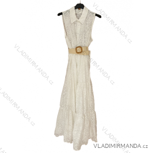 Women's Long Elegant Lace Shirt Dress With Belt Sleeveless (S/M ONE SIZE) ITALIAN FASHION IMWGB23BELLA