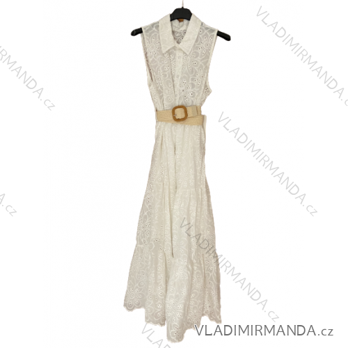 Women's Long Elegant Lace Shirt Dress With Belt Sleeveless (S/M ONE SIZE) ITALIAN FASHION IMWGB23BELLA