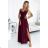 460-2 JOVITE brocade long dress on straps with a slit to the leg - Burgundy color