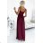 460-2 JOVITE brocade long dress on straps with a slit to the leg - Burgundy color