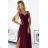 460-2 JOVITE brocade long dress on straps with a slit to the leg - Burgundy color