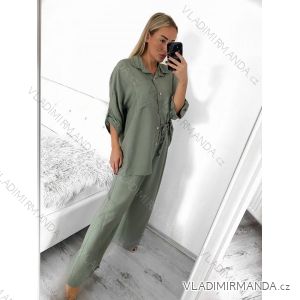 Women's Plus Size Long Pants and Long Sleeve Shirt Set (L/XL/2XL ONE SIZE) POLISH FASHION IMWT23BELLA/DU