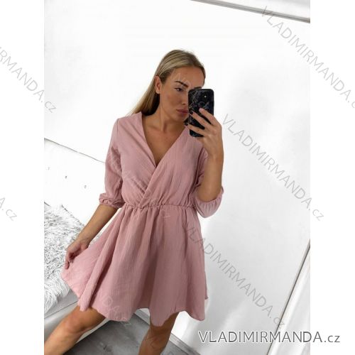 Women's Long Elegant Muslin Long Sleeve Dress (S/M ONE SIZE) ITALIAN FASHION IMWGB232515