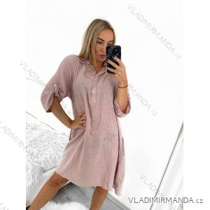 Oversize 3/4 Sleeve Women's Plus Size Shirt Dress (L/XL/2XL ONE SIZE) ITALIAN FASHION IM423111