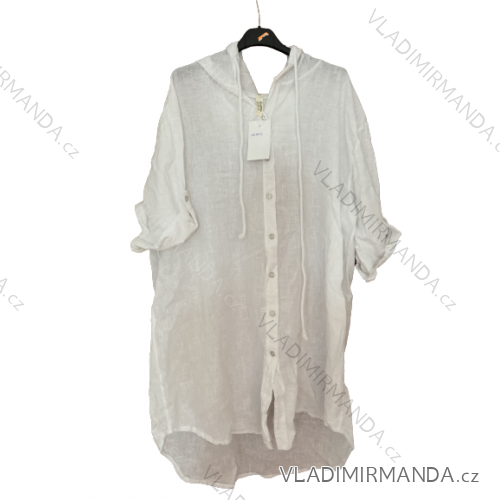 Long Oversize Short Sleeve Women's Plus Size Shirt (XL/2XL ONE SIZE) ITALIAN FASHION IMN22027 2XL/3XL white