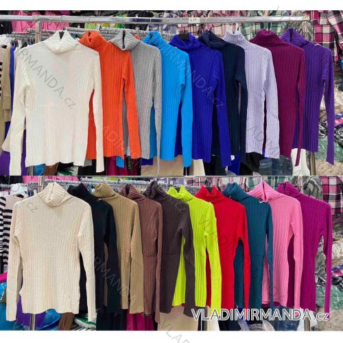 Women's Short Sleeve Turtleneck Knitted Sweater (S/M ONE SIZE) ITALIAN FASHION IMWE232769