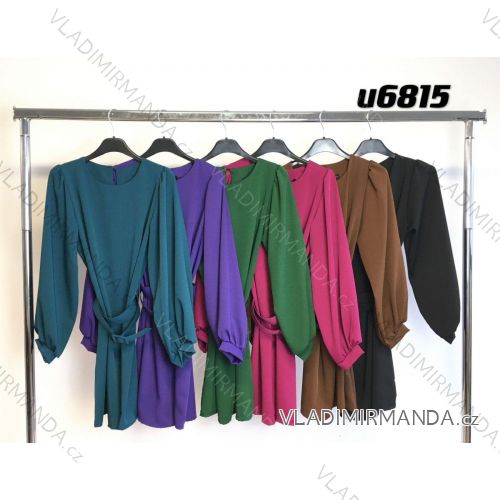 Women's Elegant Belt Long Sleeve Dress (S/M ONE SIZE) ITALIAN FASHION IMM23UN6139