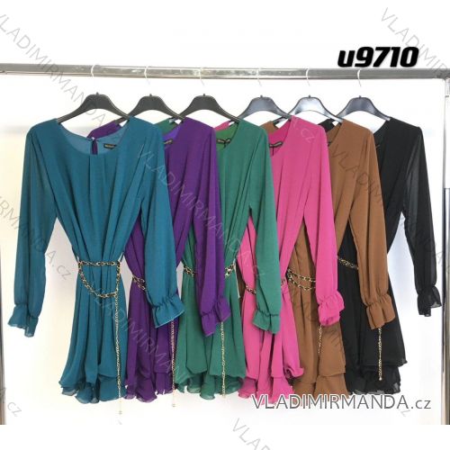 Women's Elegant Belt Long Sleeve Dress (S/M ONE SIZE) ITALIAN FASHION IMM23UN6139