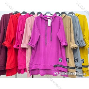 Women's Plus Size Long Sleeve Hooded Sweatshirt Dress (2XL/3XL ONE SIZE) ITALIAN FASHION IM423617