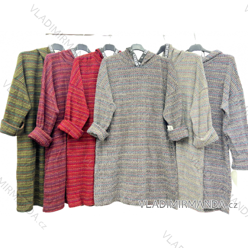 Women's Plus Size Long Sleeve Hooded Sweatshirt Dress (2XL/3XL ONE SIZE) ITALIAN FASHION IM423680