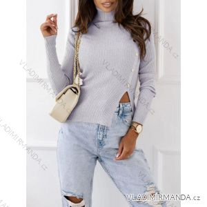 Women's Short Sleeve Knitted Turtleneck Sweater (S/M ONE SIZE) ITALIAN FASHION IMD22947