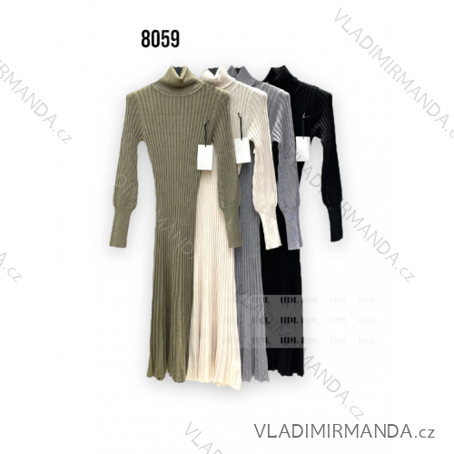 Women's Long Sleeve Turtleneck Knitted Long Dress (S/M ONE SIZE) ITALIAN FASHION IMPHD238059-1