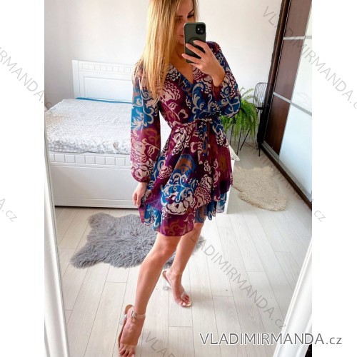 Women's Elegant Long Sleeve Dress (S/M ONE SIZE) ITALIAN FASHION IMM23M2635 S/M purple