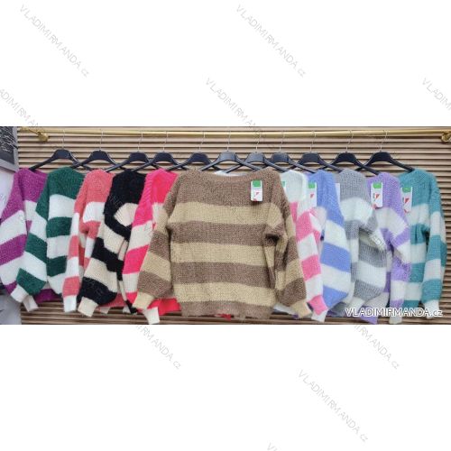 Sweater Knitted Slim Long Sleeve Women's Stripe (S/M ONE SIZE) ITALIAN FASHION IMWAE23035