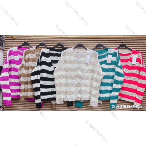 Button Knitted Sweater Long Sleeve Women's Stripe (S/M ONE SIZE) ITALIAN FASHION IMWAE23037