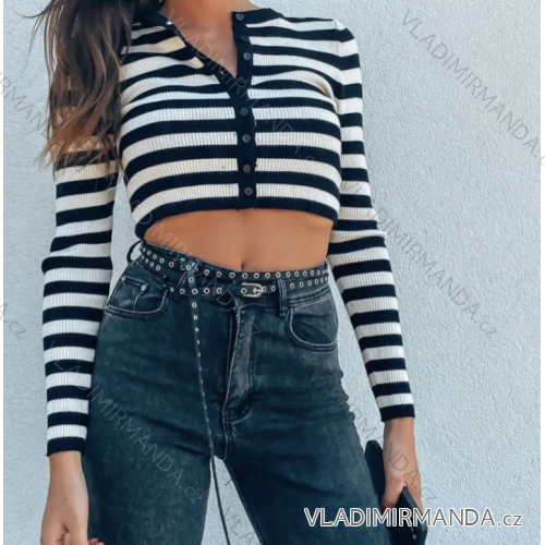 Women's Short Button Up Long Sleeve Sweater (S/M ONE SIZE) ITALIAN FASHION IMPBB23Y22785