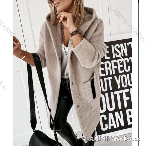 Women's Long Sleeve Hooded Alpaca Coat (S/M ONE SIZE) POLISH FASHION IMWK23747